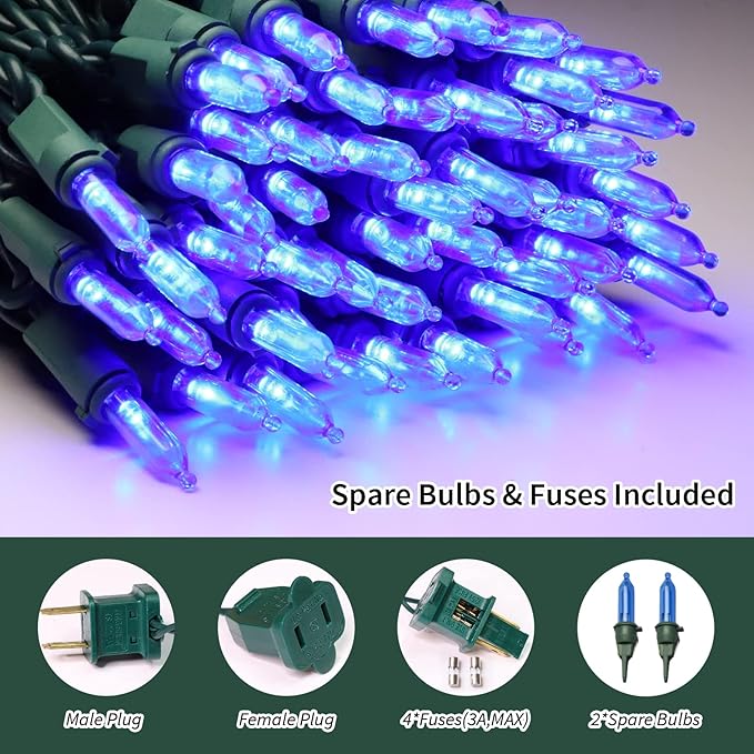 LAMPHOME Blue LED Xmas String Light 100 Count Green Wire 21.6 Ft LED Hanukkah Light for Indoor Outdoor Home Décor, Wedding Independence Day Lighting Decoration