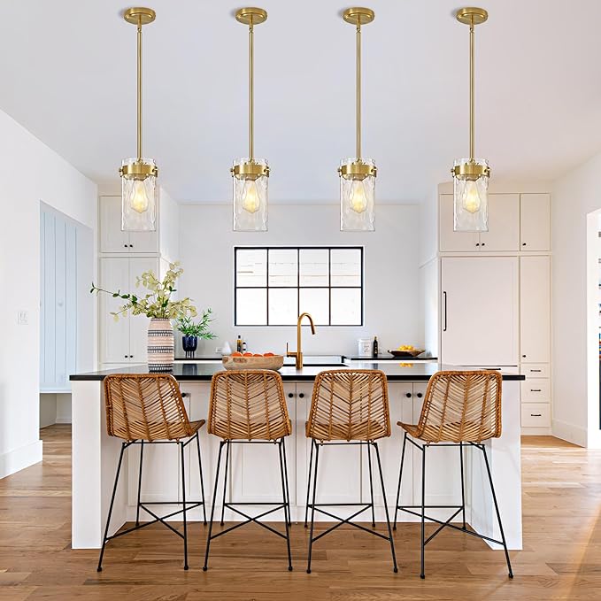 4.72" Hammered Glass Pendant Lighting for Kitchen Island 2 Pack, Modern Brushed Gold Pendant Light Fixtures, Adjustable Ceiling Pendant Light for Kitchen Island Dining Room Bedroom Hallway