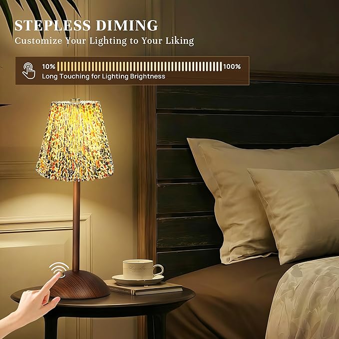 Small Vintage Cordless Table Lamp,3000mAh Rechargeable Battery Operated Desk Lamp,3 Color Stepless Dimming Up LED Flower Night Light for Bedroom Living Room Patio Camping Restaurant Home Coffee Shop