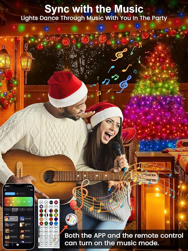 Smart LED Halloween String Lights with Remote & App 132FT 400LED, Waterproof RGB Dimmable Clear Wire Christmas Lights, Color Changing Christmas Tree Light Outdoor Indoor with Timer for Halloween Decor