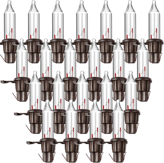 Mudder 60 Count Christmas Tree Replacement Light Bulbs 2.5v 0.425 Watt Replacement Bulb Mini Incandescent Wire String Lights Decoration for Prelit Xmas Tree(Brown Base with Warm White Bulb)