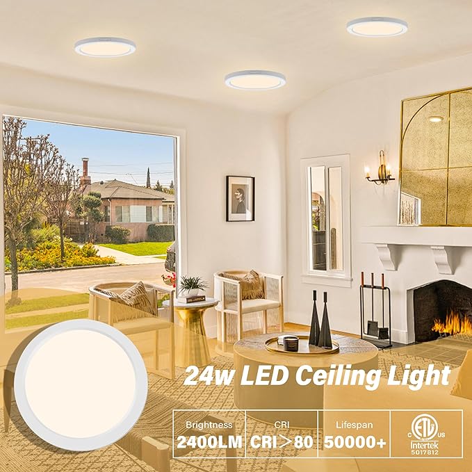 Flush Mount Ceiling Light Fixture - ETL Certified - 11 Inch Dimmable 3000K Warm White LED, 0.63'' Ultra Thin Round Design for Bedroom, Bathroom, Kitchen, Hallway, Basement, Closet (9-Pack)‌