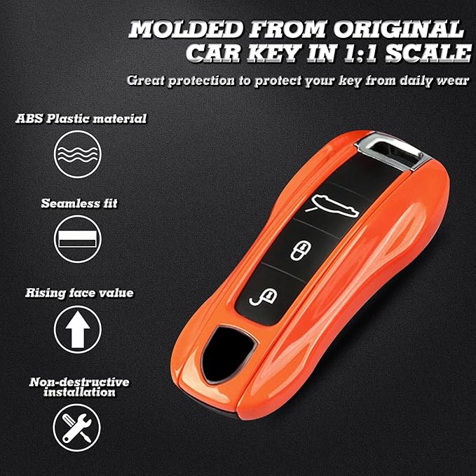 x xotic tech Orange Remote Key Covers Case, Compatible with Porsche Cayenne Cayman Panamera 971 Macan Taycan 911 991 918 Carrera 992, 3PCS Smart Key Fob Painted Keyless Entry Protectors