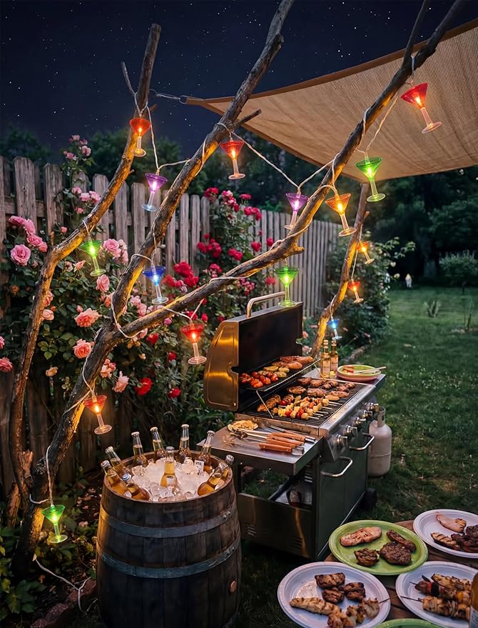Multicolor Cocktail String Lights, 8.5Ft Cocktail Plug in Outdoor Party Lights with 10 LED Multicolor Cocktail Lights, Summer Patio Decorations String Lights for Bedroom Home Decks Party Lighting
