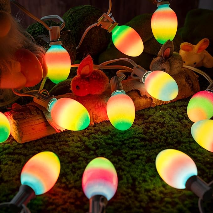 Enhon 2 Pack Easter Egg String Lights, 10.5FT Multi-Color Pastel LED Egg Lights, End-to-End Connectable String Light for Indoor & Outdoor Easter Party, Fireplace, Mantel, Entrance Decor