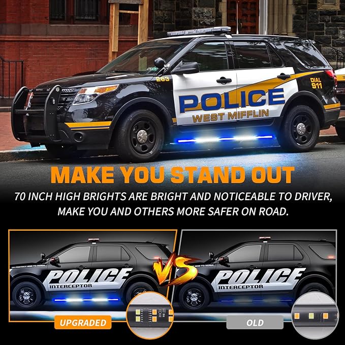 XRIDONSEN 2PCS 60 inch Blue White Emergency Lights Strip 720 LED Running Board Police Strobe Lights Firefighter Light Flashing Warning Safety First Responder Lights for Vehicles POV Trucks Pickup