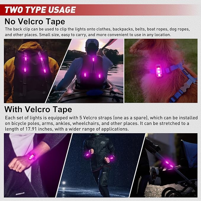 Nilight LED Safety Light 4PCS Pink Marine Navigation Bike Tail Lights Three Modes Waterproof Reflective Gear Clip On Flash Strobe Indicator Lamp for Night Boating Fishing Cycling Jogging