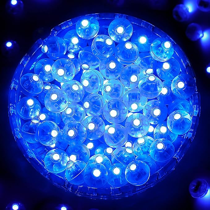 ZGWJ 100PCs Blue Balloon Lights Mini, Battery Powered, Long Standby Time Waterproof Tiny Led Round Flash Light for Paper Lantern Balloon Party Easter Eggs Wedding Christmas Halloween Decorations