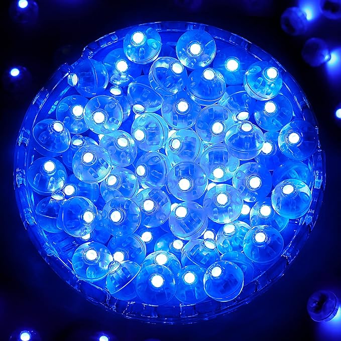 ZGWJ 50PCs Blue Balloon Lights Mini, Battery Powered, Long Standby Time Waterproof Tiny Led Round Flash Light for Paper Lantern Balloon Party Easter Eggs Wedding Christmas Halloween Decorations