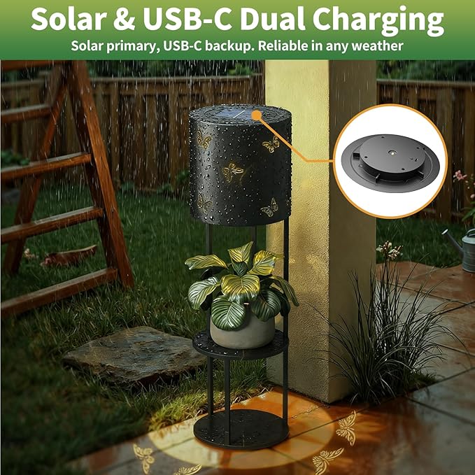 Solar Garden Plant Lights: Outdoor Waterproof Decorative Lamp with Flower Stand, Solar-Powered Yard Patio Outside Floor Decoration Lantern with Butterfly Pattern for Festival Decor