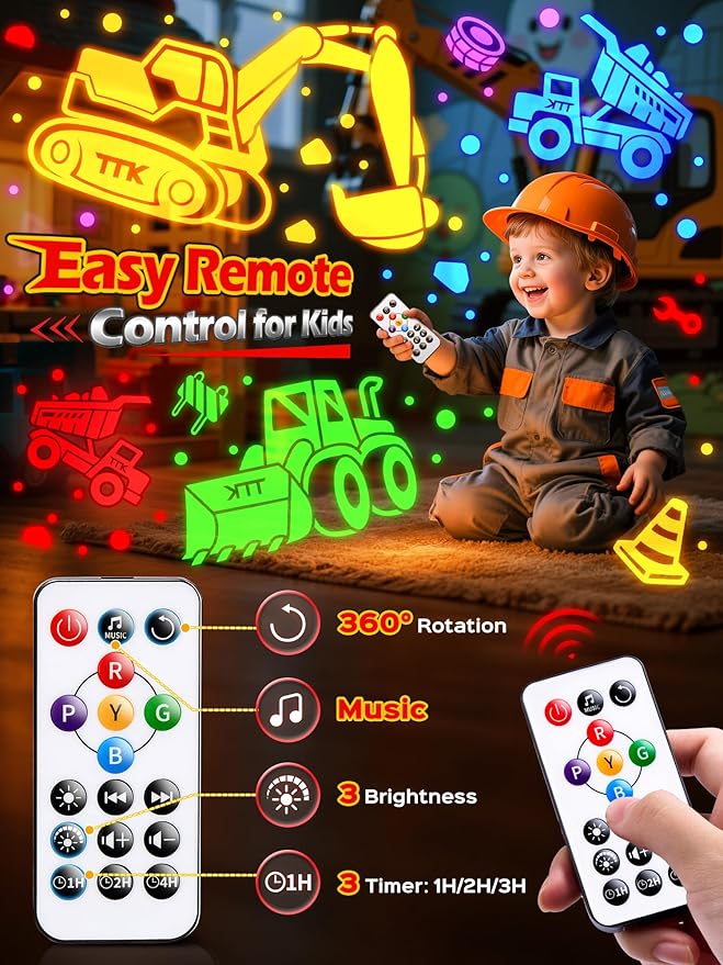 PIKOY Dinosaur Toys for Kids 3-5 Easter Gifts for Kids Toys Night Light Projector Dinosaur Eggs Easter Eggs Night Light for Kids | 15 Sounds & 3D Films | 31Colors & Remote Control | Beast Truck