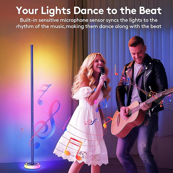 59" Smart LED Corner Floor Lamp, RGBICW Color Changing Ambient Lighting, App Control Music Sync Mood Light, Modern Dimmable Room Decor for Bedroom, Living Room, Gaming Setup, Blue