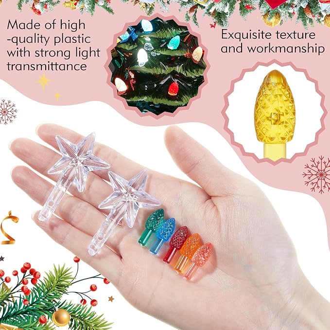 Boao 100 Pieces Ceramic Christmas Tree Bulbs and 5 Stars Replacement Plastic Bulbs for Ceramic Christmas Tree Decorations (4 mm Diameter,Assorted Color)