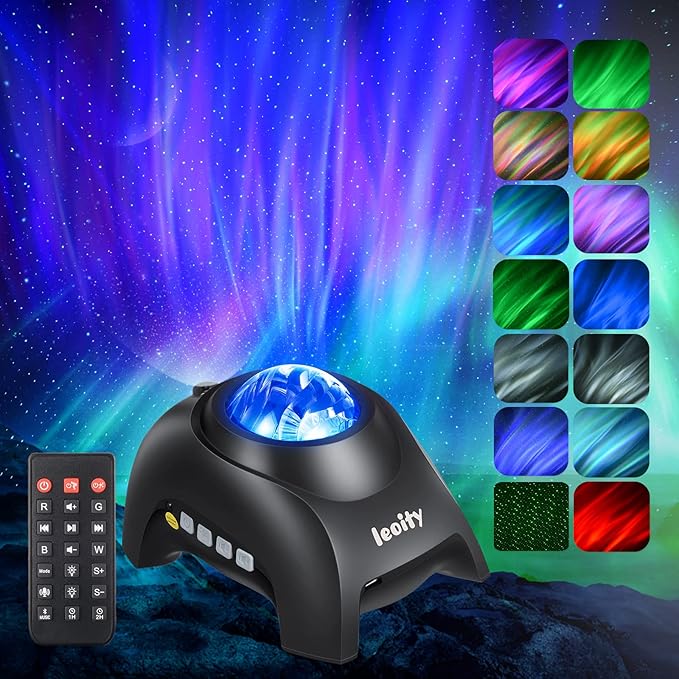 Star Projector for Bedroom, Aurora Projector with Remote Control; 3-in-1 Nothern Light with Bluetooth Speaker, Built-in White Noise and Timer for Both Kids and Adults - Black