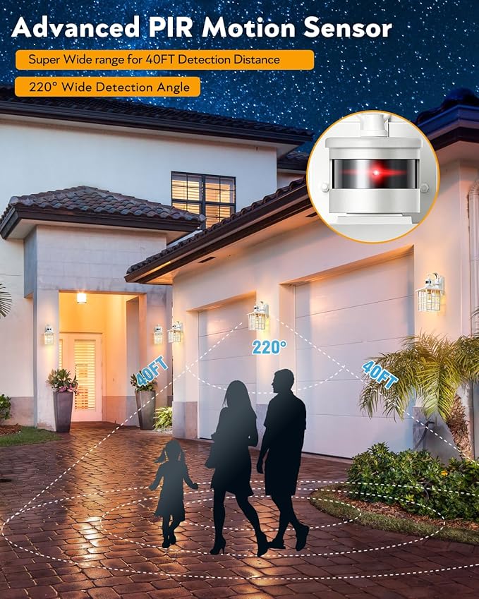 VIANIS 2 Pack White Motion Sensor Exterior Wall Light, Modern Dusk to Dawn Outdoor Light Fixture Wall Mount for House, Anti-Rust Waterproof Outdoor Wall Sconce Lighting for Garage, Front Door, Patio