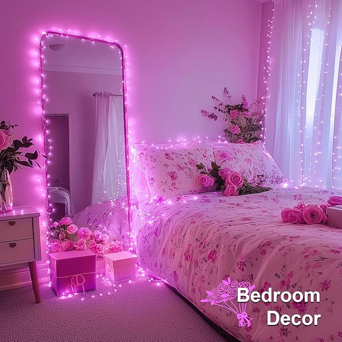 JMEXSUSS 2 Pack Valentine Lights Battery Operated, Total 400 LED 132ft Pink Fairy Lights with Remote, 8 Modes Pink Lights for Valentine's Day Indoor Outdoor Bedroom Room Birthday Anniversary Decor