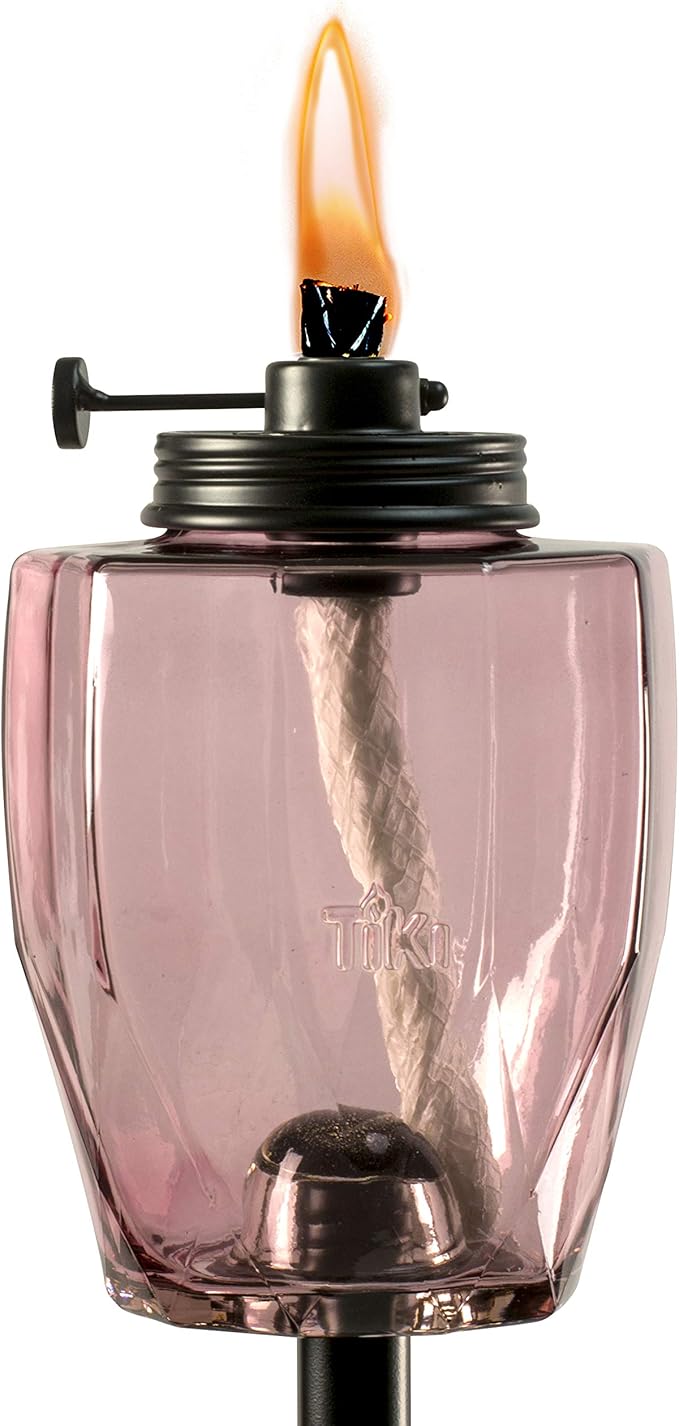 TIKI Adjustable Flame 64" Glass Torch – Pink Decorative Lighting for Outdoor Lawn, Patio & Garden | Includes Snuffer & Long-Lasting Wick | Weather-Resistant Design