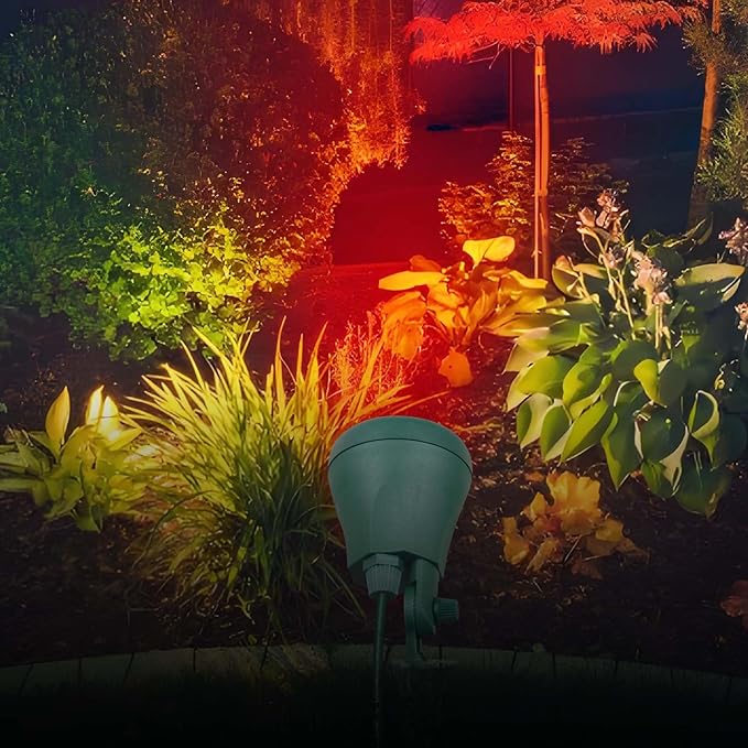 LED Christmas Spotlight, Outdoor Waterproof Floodlight, with 2 Extra Lenses (Red, Green), Yard Stake for Holiday Decoration, 5FT Extension Cord, ETL Listed