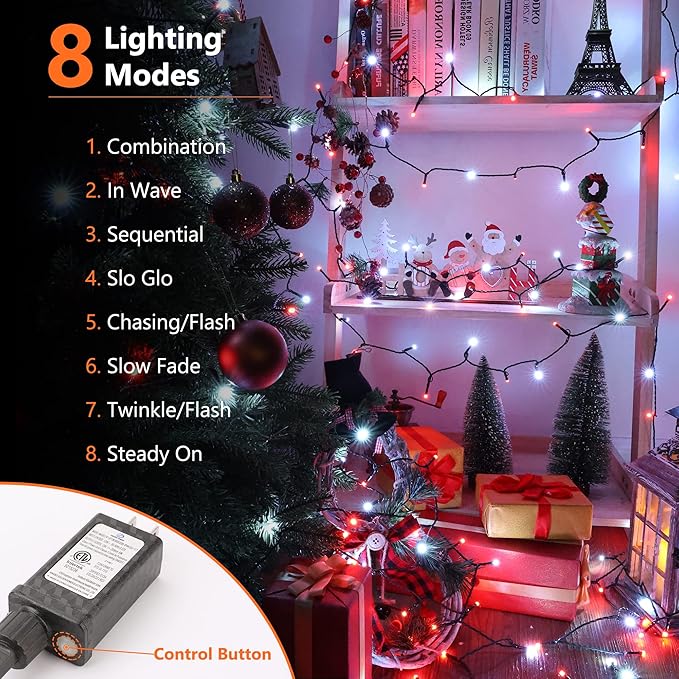 Brizled Red & White String Lights, 78.74ft 240 LED Christmas Lights Connectable, Outdoor Mini Christmas Light String 8 Modes Twinkle Xmas Light with Timer for Indoor Xmas Tree Valentine's Day Party