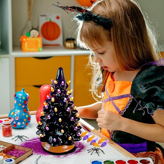 Ceramic Christmas Tree Replacement Lights Bulbs, Purple Medium Twist Plastics Pegs Ornaments for Ceramic Tree(87 Bulbs＆ 3 Topper Star)
