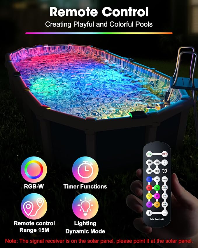 Solar Pool Lights,Underwater IP68 Pool Lights with 8-Color Changing and 9 Modes,Solar Powered LED Swimming Light with Remote Control for Above Ground Pools/Inground Pools-2 Pack-Black