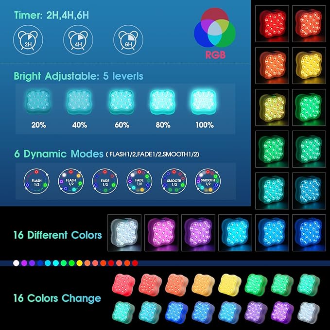 Submersible LED Lights, Waterproof Underwater LED Light 16 Color Changing Lamp Magnetic Floating Submersible Lights for Pool Vase Aquarium Decor (Ultra-Thin 4-Set)