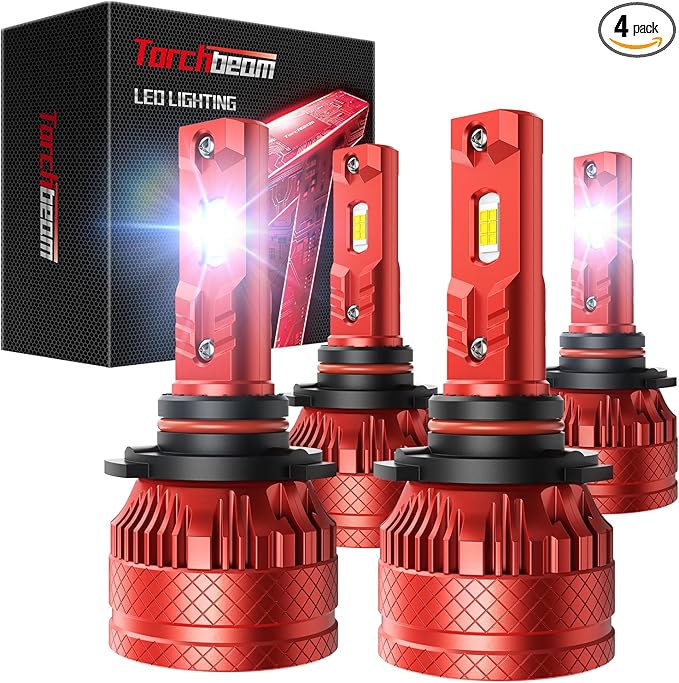 Torchbeam 9005/HB3 9006/HB4 LED Bulbs Combo，96000LM 800% Super Brighter 6500K Cool White 9005 9006 Fog Lights with Cooling Fan, IP68, 60000Hrs Long Lifespan, Plug and Play, Pack of 4