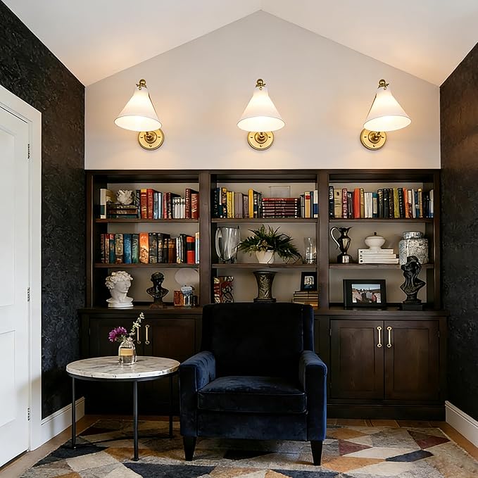 Industrial Vintage Slope Pole Wall Mount Single Sconce with Funnel Flared Clear Glass Shade, Swing Arm Wall Sconce Light Lamp Fixture Hardwired