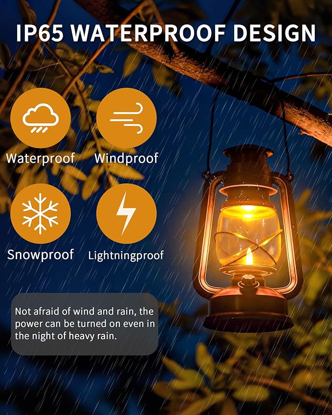 Vintage Battery Operated Lanterns 2 Pack, IP65 Waterproof Antique Outdoor Lantern with 2 Modes (Steady & Flickering) - Hanging Rustic Decor for Garden, Camping, Patio, Emergency