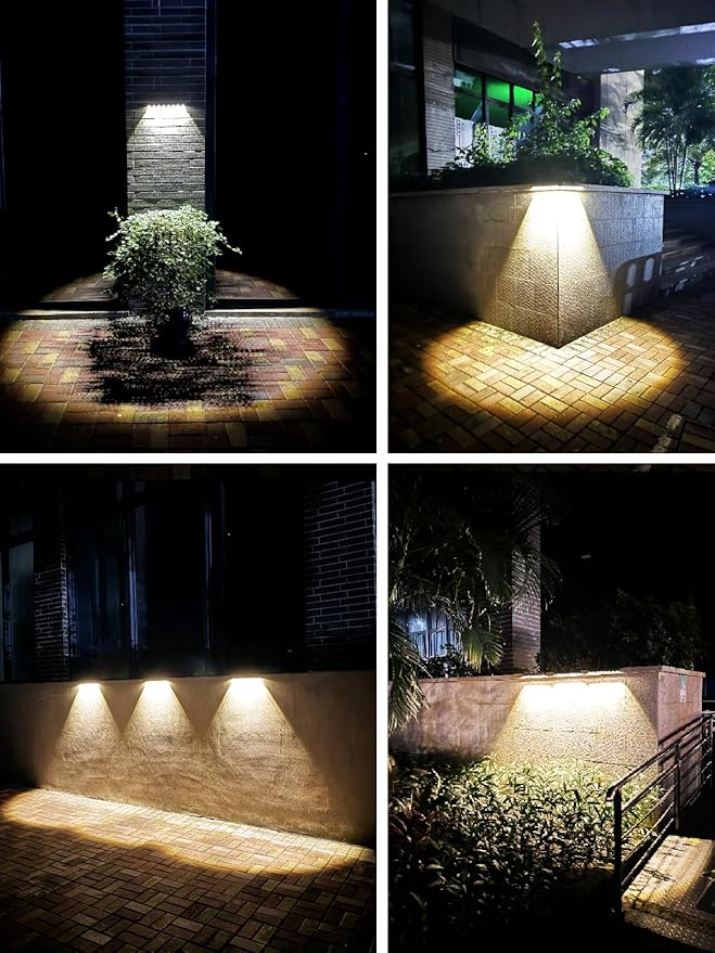 High Brightness Solar Fence Lights Solar Sign Lights Outdoor 2 Pack, Automatic Charging and On/Off Light Switch, 8 LED Beads for Gardens, Porches, Patios, Decks, Fencescapes - Warm White