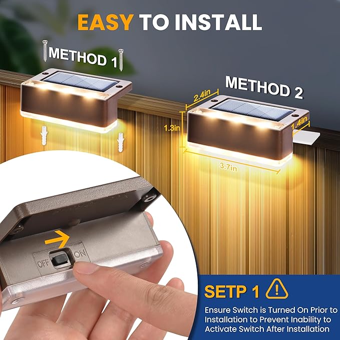 SOLPEX Solar Fence Lights, Solar Deck Lights Outdoor Waterproof Solar Powered for Step, Stair, Balcony,Front Porch,Garden, Walkway,Yard, Patio Decor, IP65 Waterproof (12 Pack, Warm White) 6 LEDs
