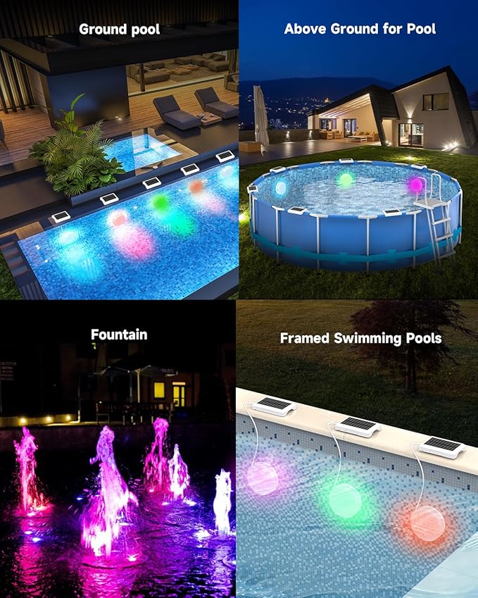 Solar Pool Lights, Rechargeable Submersible LED Lights with Remote, IP68 Waterproof Built-in Magnet Solar Underwater Light for Above Ground/Inground Pools, Pond Decoration(1 Pack)