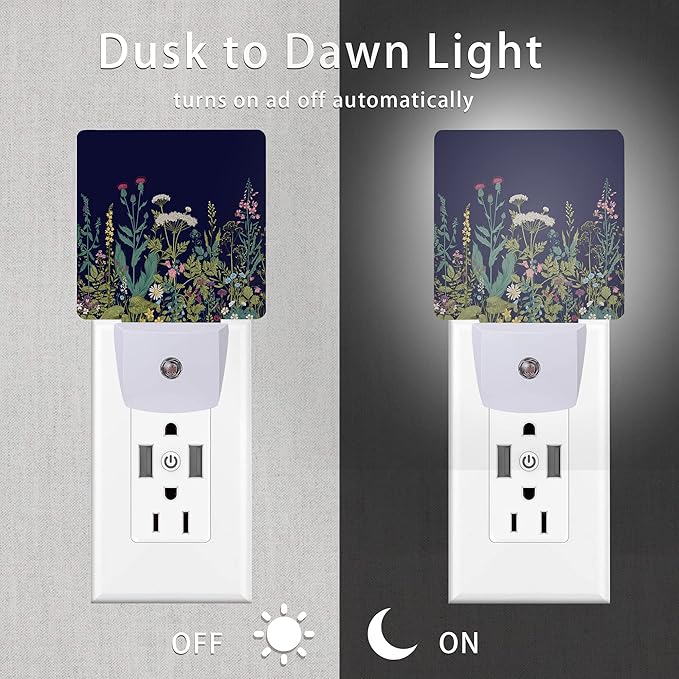 Herbs and Wild Flowers Night Light,Night Lights Plug into Wall 0.5W Sleep Friendly for Boys Girls Led Night Light Dusk to Dawn Sensor Nightlight for Stairway/Hallway/Bedroom