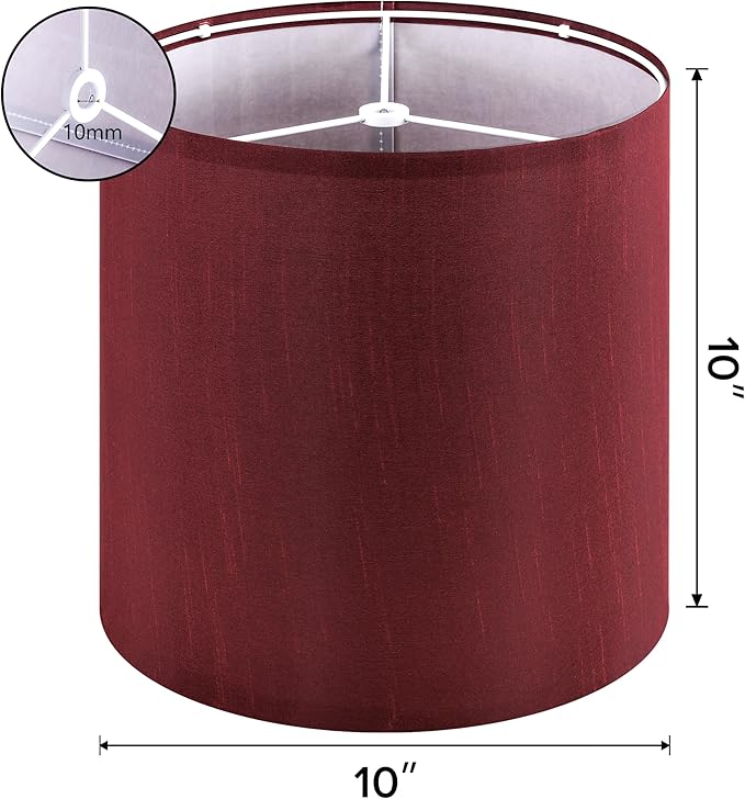 GOSO Small Drum Lampshades Burgundy Retro Red 2 pcs, 10" ×10" Spider Modern Lamp Shades for Wall Lamps,Bedside Lamps and Table Lamps for Bedroom Decoration Replacement,DIY Shade Simple Assembly