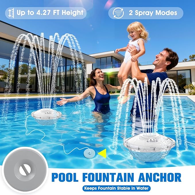 2026 Upgraded Pool Fountain, Rechargeable Pool Water Fountain with Light,Floating LED Pool Fountain,4FT Spray Swimming Pools Fountains Pump for Above Ground & Inground Pools Fountains-White