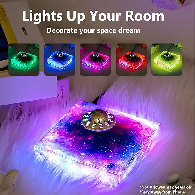 Levitating Floating UFO Lamp Lights, Magnetic Levitation Decor Display UFO, Unique Toy Gift for Desk,Room,Office, Rotating Illuminated UFO, RGB Galaxy Base, Touch Control