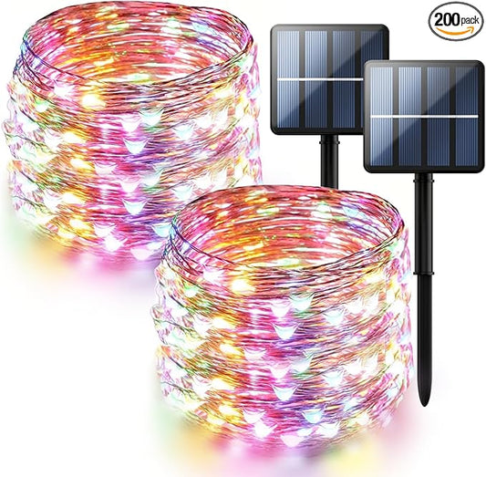 2-Pack 200 LED Solar Fairy Lights Outdoor, Upgraded Oversize Lamp Beads & Super Bright Solar String Lights Outoor, 8 Modes Solar Lights for Garden Patio Decorations(Multi-Colored)