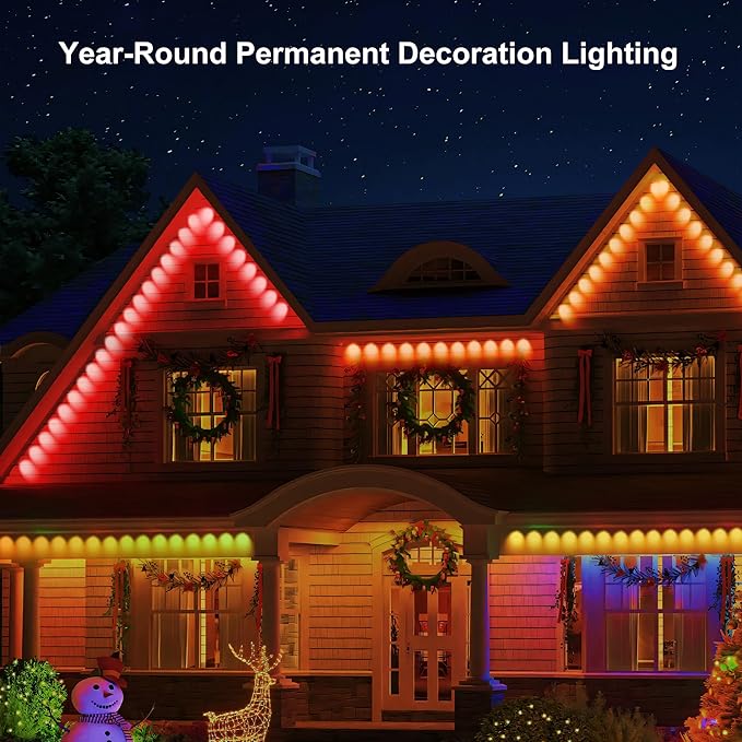 Permanent Outdoor Lights, 100ft RGB Outdoor Christmas Lights with 72 LED Lights, IP67 Waterproof LED Eaves Lights with DIY Scene Modes for Halloween Decor, Smart APP & Remote Control