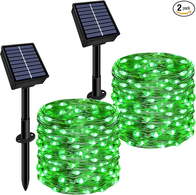 Solar String Lights Outdoor Waterproof 2 Pack Total 66ft 200LED 8 Modes Twinkle Lights Solar Fairy Lights for Patio, Garden Yard Party Wedding Tree Christmas Halloween Decoration, Green