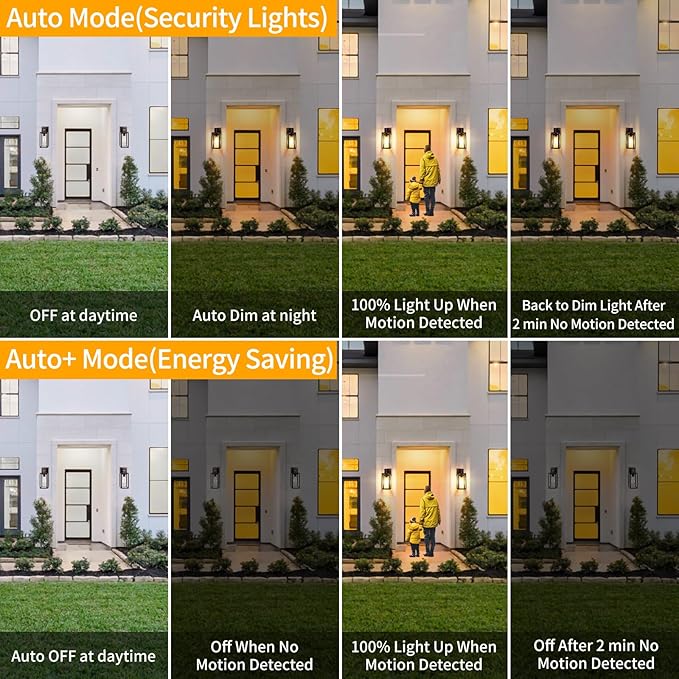 TOBUSA 2-Pack Motion Sensor Outdoor Wall Lights, Waterproof Dusk to Dawn Exterior Wall Light Fixtures, Modern Brown Outside Porch Lights for House Garage, Motion Sensor Wall Lanterns with Clear Glass