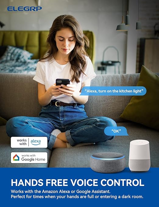 ELEGRP Smart Light Switch, 2.4GHz Wi-Fi Light Switch Compatible with Alexa & Google Assistant, Neutral Wire Required, APP Control and Timer Schedule, UL Certified, Single Pole/3 Way, Black, 1 Pack