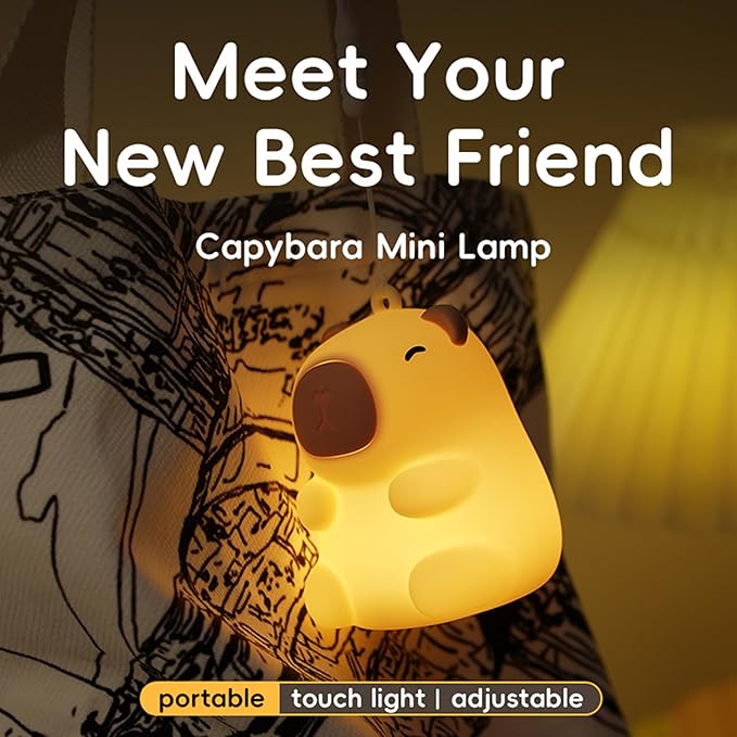 Mini Capybara Night Light, 7 Colors Dimmable Bedside Lamp, Touch Control Night Lamp, Used for Camping Party Room Decor (Mini Capybara)