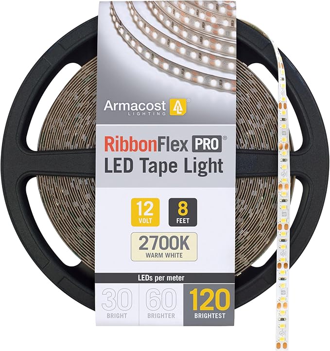 Armacost Lighting RibbonFlex Pro 12V White LED Strip Lights 120 LED/m, 2700K, 8.2 ft 133210