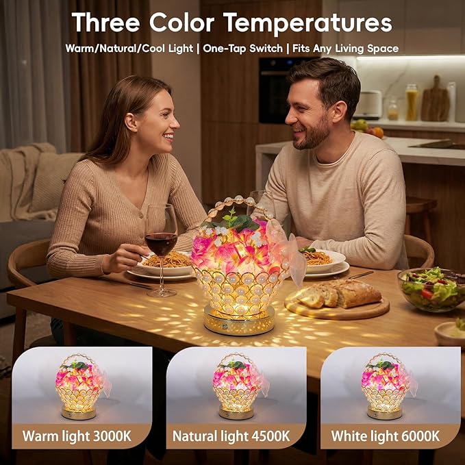 Portable Hydrangea Pearl-Handle Lamp – Cordless LED 3D-Printed Flower Light with 3-Color Touch Control, USB-C Rechargeable Table Centerpiece, Luxury Anniversary & Housewarming Gifts for Women