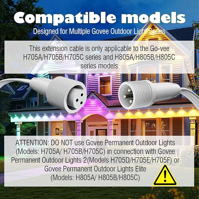1 Male to 2 Female Y-Splitter for Govee Permanent Outdoor Lights Y-Shaped IP68 Waterproof Connector Compatible with Govee H705A H705B H705C H805A H805B H805C 3-Pin Extension Cable Cord (White)