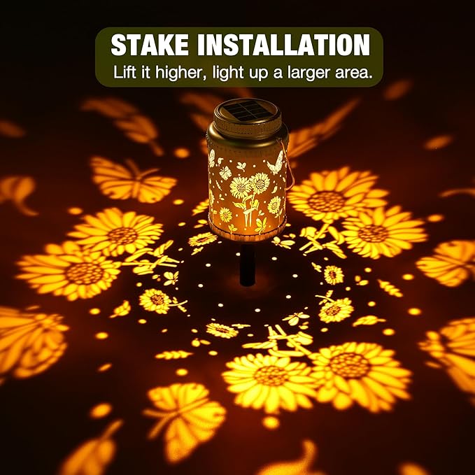 Cooo 6 Pack Valentines Day Gifts for Him Her Solar Lanterns Outdoor Waterproof Sunflower Butterfly Solar Pathway Lights Landscape Path for Outdoor Table Lamps Garden Yard Backyard Decor -Gold