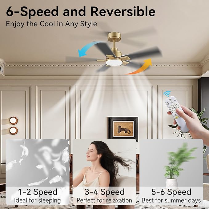 42 Inch Ceiling Fans with Lights,Smart Ceiling Fan with Light and Remote Control Alexa,APP,Modern Indoor Outdoor Ceiling Fans for Bedroom,Patio,Porch,in Black White and Gold,5 Blades,Dimmable,Quiet