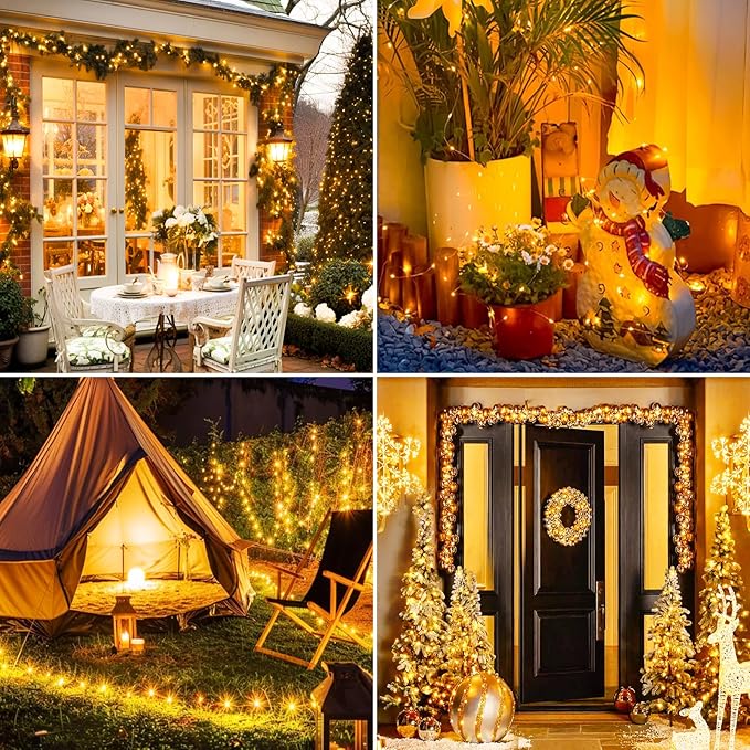 litogo 33FT 100LED Fairy Lights Battery Operated with Remote and Timer - 3 Pack IP65 Waterproof Outdoor Twinkle Lights, Copper Wire Indoor String Lights for Wedding Tree Christmas Decor, Warm White