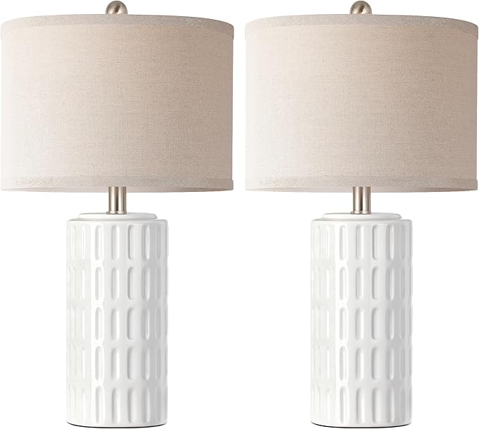 PARTPHONER 23" Farmhouse Modern Ceramic Table Lamp Set of 2 - White Bedside Lamps for Bedroom & Living Room, Nightstand, Desk, End Table