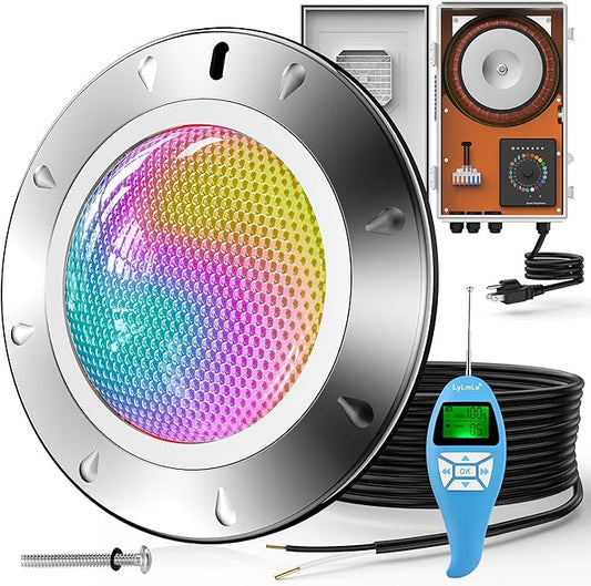 LyLmLe Pool Light for Inground Pools, 65W 12V RGBW LED Multicolor Inground Pool Light with Transformer Controller, 316 Stainless Steel,14 Color Lights Show LED Pools Lights for 10" Niche, 50FT Cord